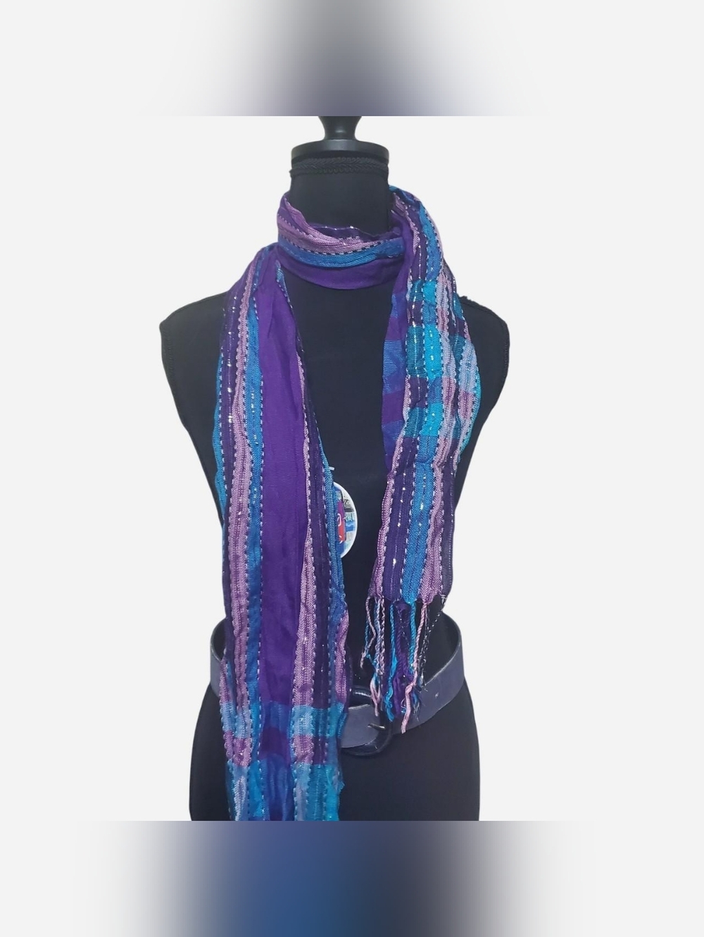 FC Y2k Scarf Womens One Size Purple Blue Sparkling Fringe Deadstock NWT